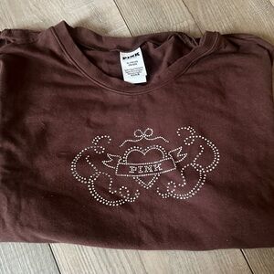 PINK Victoria's Secret Chocolate Tee with Rhinestone Heart